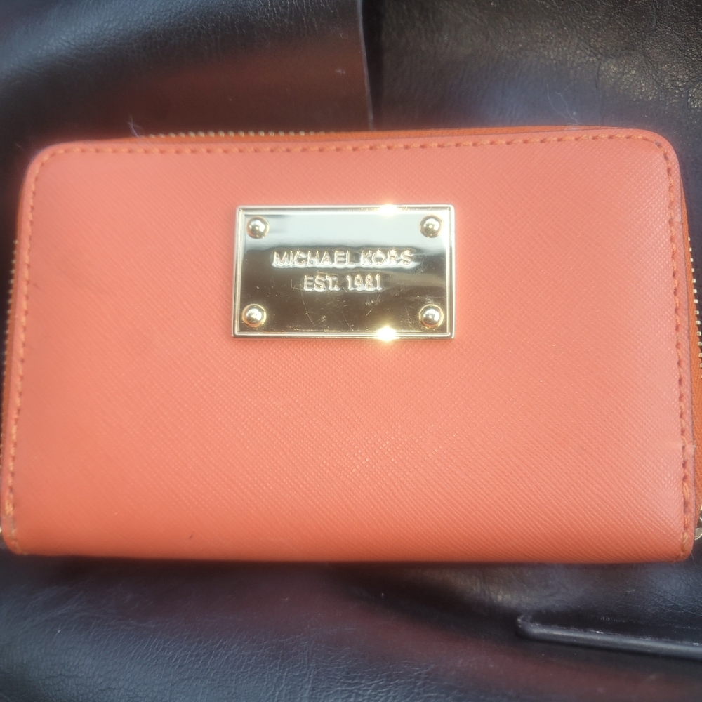 Michael Kors Coral Wallet with Gold Logo